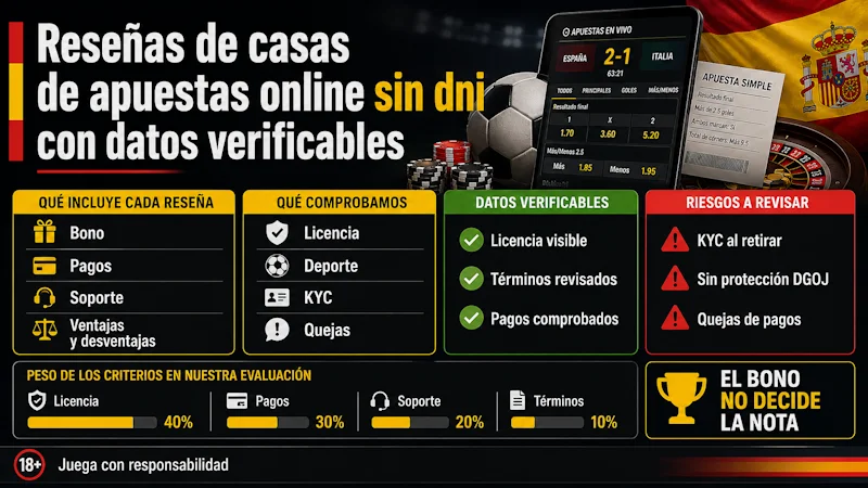 Reseñas de casas de apuestas online sin dni con datos verificables