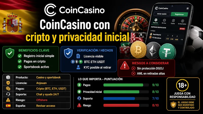 CoinCasino con cripto y privacidad inicial