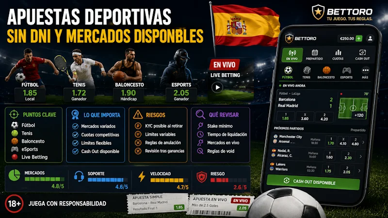 Apuestas deportivas sin dni y mercados disponibles