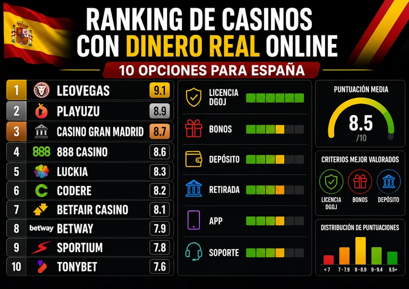 Ranking de casinos con dinero real online: 10 opciones para España