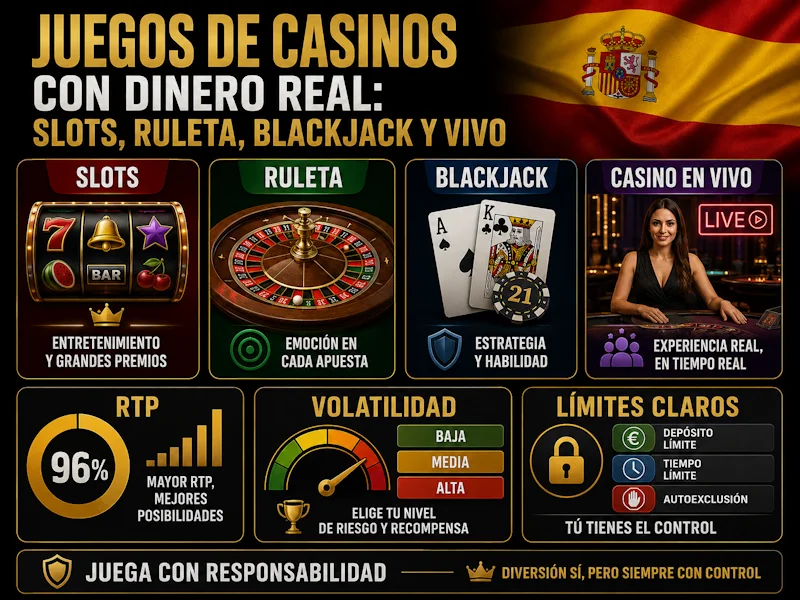 Juegos de casinos con dinero real: slots, ruleta, blackjack y vivo