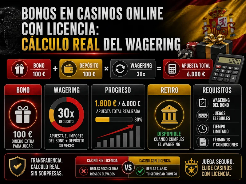 Bonos en casinos online con licencia: cálculo real del wagering