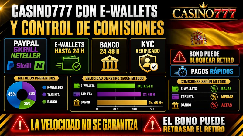 Casino777 con e-wallets y control de comisiones