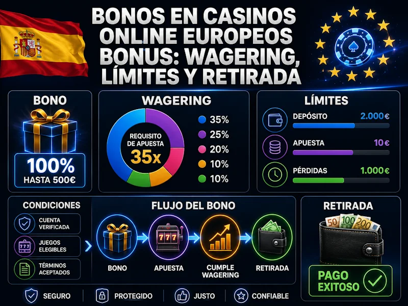 Bonos en casinos online europeos bonus: wagering, límites y retirada